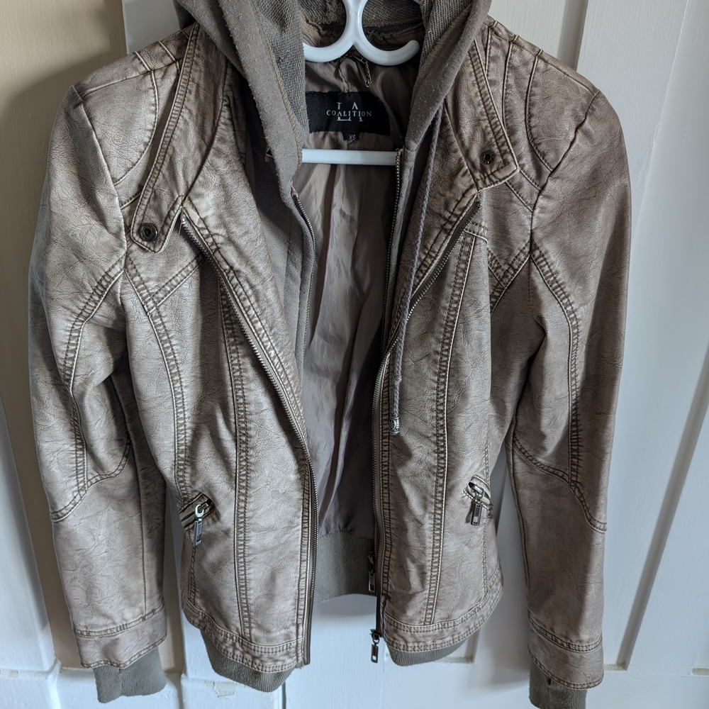 Women's Faux Leather Jacket - Taupe